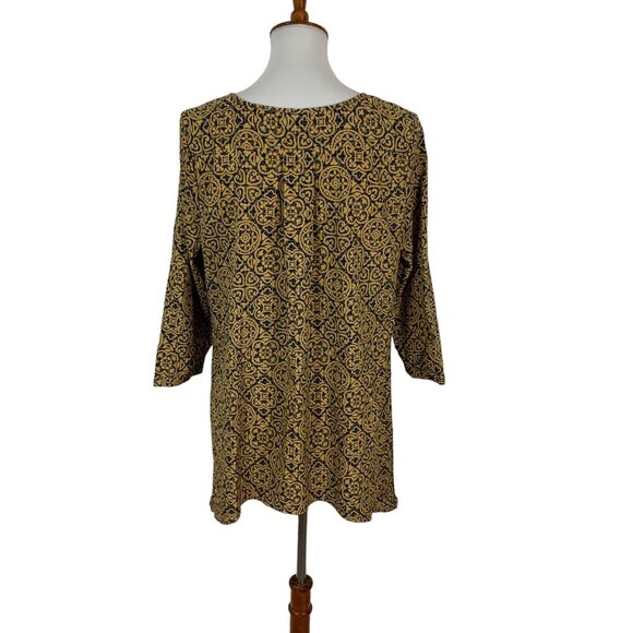 14th Union Blouse Top Medium Brown Gold Print Long Sleeve Workwear - Picture 3 of 5